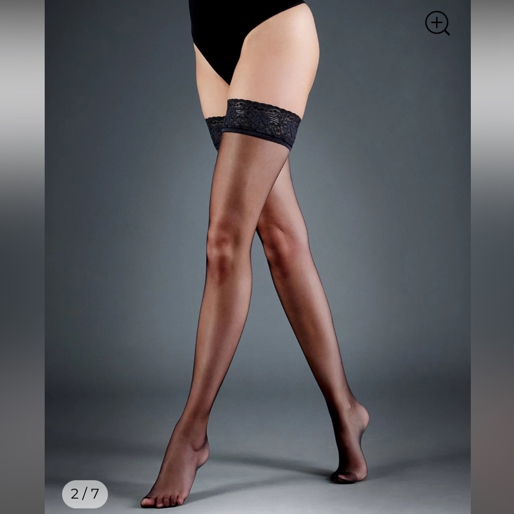 Plain Leg/Lace Top Thigh Highs Black